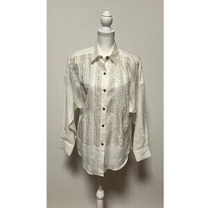 Vintage Linda Allard For Ellen Tracy Striped Linen Blouse, Size 6, Shoulder Pads